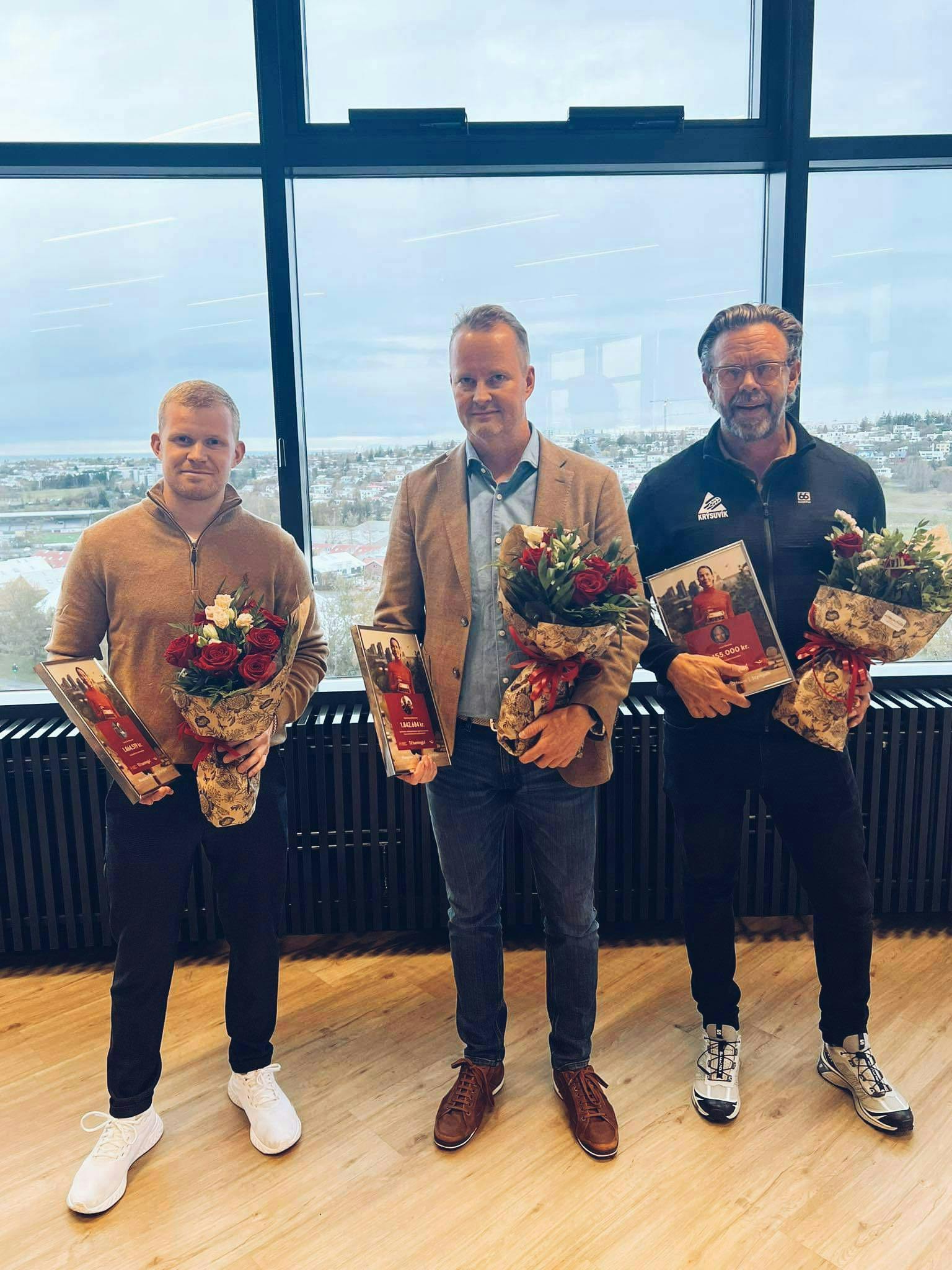 Hlauparar sem söfnuðu mest: Gunnar Örn Hilmarsson, Rúnar Maríno Ragnarsson og Elías Guðmundsson(f.h. Lárus Welding) 